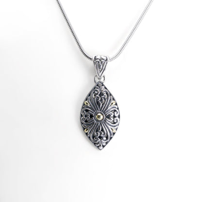 marquise pendant 925 sterling silver decorated with filigree art and 18K gold accent