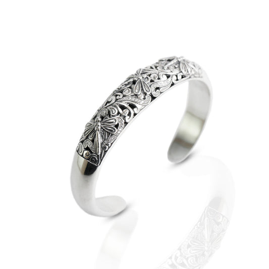 iconic dragonfly bangle 925 sterling silver decorated with open work filigree and white zircon