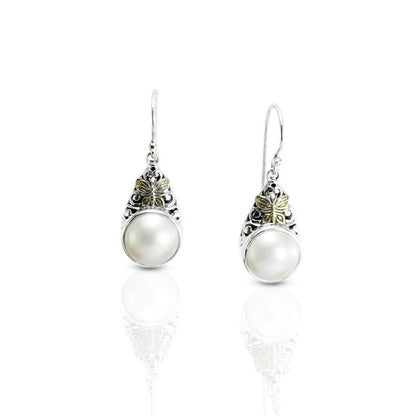 white mabe pearl earrings 925 sterling silver decorated with 18K yellow gold, 13 mm mabe earrings
