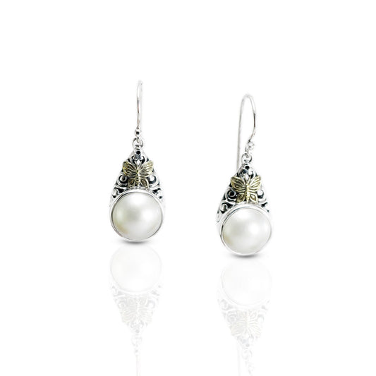 white mabe pearl earrings 925 sterling silver decorated with 18K yellow gold, 13 mm mabe earrings