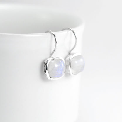 square moonstone earrings dangle 925 sterling silver, rainbow moonstone earrings