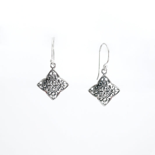 clover leaf earrings 925 sterling silver decorated with open work filigree