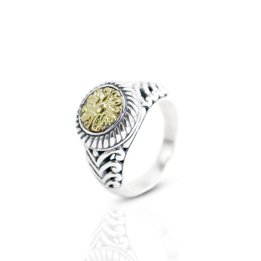 signet ring 925 sterling silver with 18K gold and open work filigree