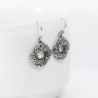 ornament earrings 925 sterling silver decorated with 18K gold and antique finish