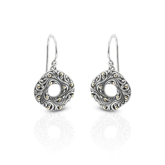 ornament earrings 925 sterling silver decorated with 18K gold and antique finish