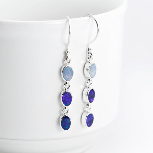 Australian opal earrings drop 925 sterling silver,