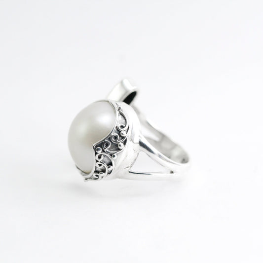 white mabe ring 925 sterling silver with genuine opal and natural amethyst