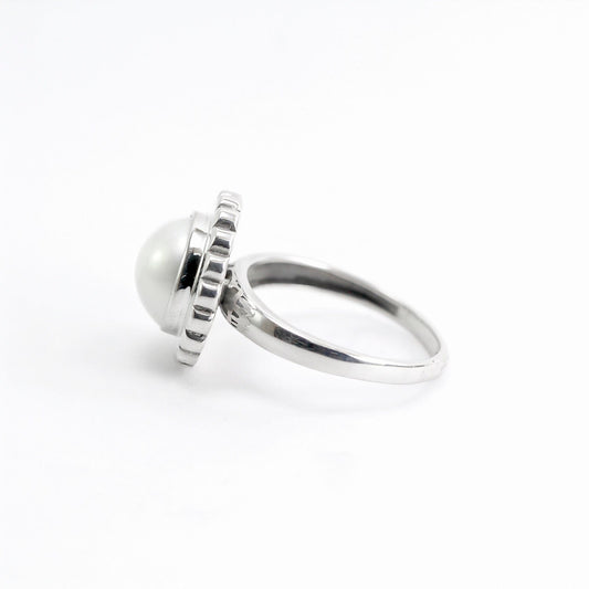 White mabe pearl ring set in 925 sterling silver, 12 mm mabe pearl ring