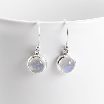 Round Moonstone earrings set in 925 sterling silver round dangle decorated with filigree edge