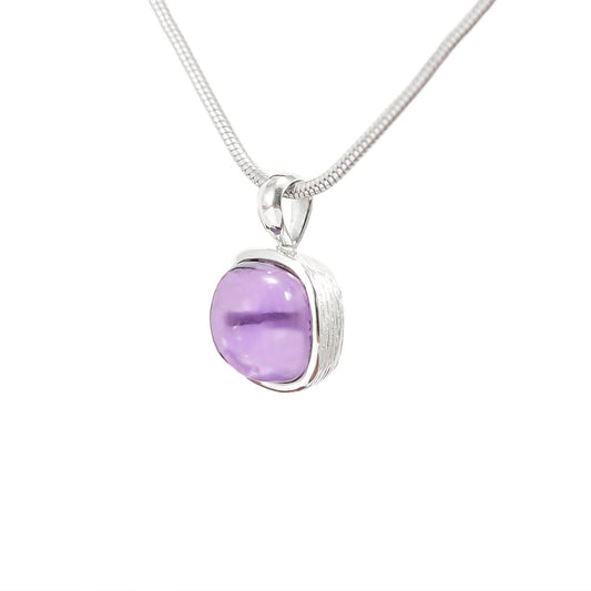 Amethyst pendant necklace 925 sterling silver, cabochon amethyst pendant