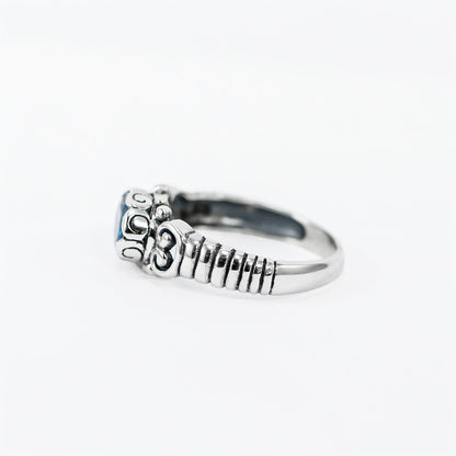 blue topaz ring 925 sterling silver decorated with cable style and open work filigree
