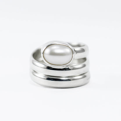 Pearl ring 925 sterling silver three bypass shank with genuine baroque pearl