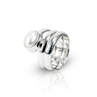 Pearl ring 925 sterling silver three bypass shank with genuine baroque pearl