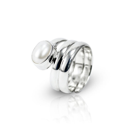 Pearl ring 925 sterling silver three bypass shank with genuine baroque pearl