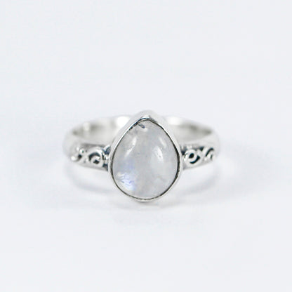Moonstone ring 925 sterling silver with swirl filigree ornament