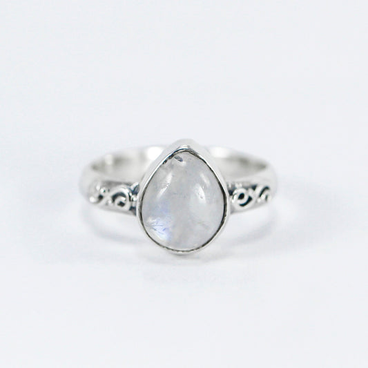 Moonstone ring 925 sterling silver with swirl filigree ornament