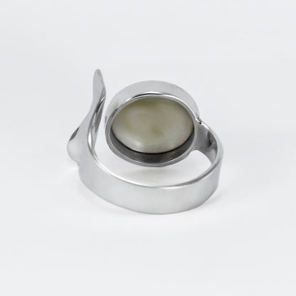 pink Mabe pearl ring set in 925 sterling silver handmade bezel adjustable size