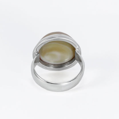 Golden mabe pearl ring 925 sterlig silver 16 mm round with double bezel set