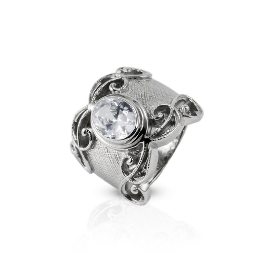 antique ring for women 925 sterling silver with white crystal