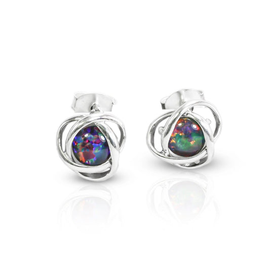 fire opal earrings stud 925 sterling silver, genuine opal earrings