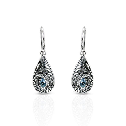 blue topaz earrings 925 sterling silver with filigree ornament