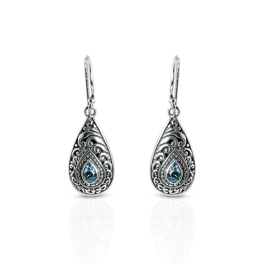 blue topaz earrings 925 sterling silver with filigree ornament
