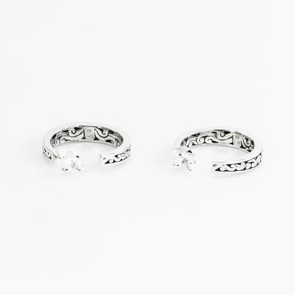 Hoop Earrings 925 sterling silver decorated with Swirl Filigree art and push back closure for women