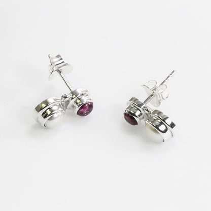 freshwater pearl earrings stud set in 925 sterling silver with genuine pink tourmaline