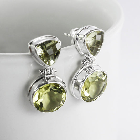 Lemon Quartz earrings stud dangle in 925 sterling silver, gems stone stud earrings dangle