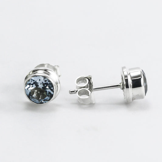 Blue Topaz Earrings Studs for women 6 mm Octagon shape bezel set in 925 stud earrings