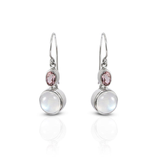 moonstone earrings dangle 925 sterling silver with genuine pink tourmaline