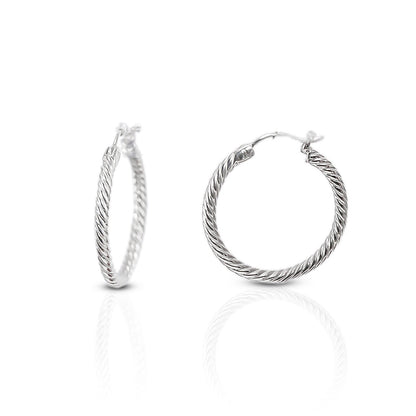 Hoop Earrings 925 sterling silver with cable style and push back closure 30 mm wide