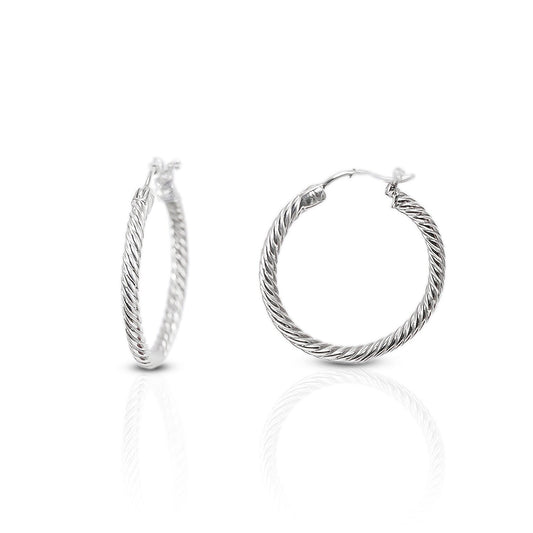 Hoop Earrings 925 sterling silver with cable style and push back closure 30 mm wide
