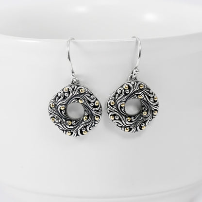 ornament earrings 925 sterling silver decorated with 18K gold and antique finish
