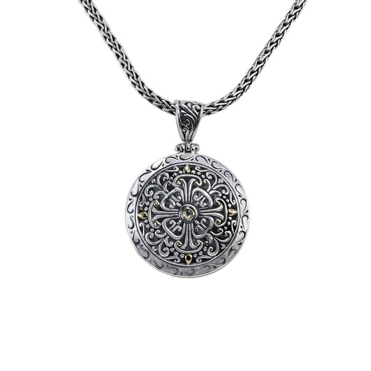 Round pendant 925 sterling silver with filigree ornament decorated with 18K real Gold
