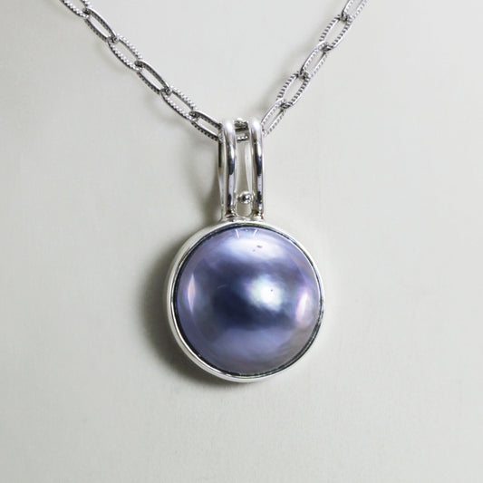 blue mabe pearl pendant necklace 925 sterling silver bezel set