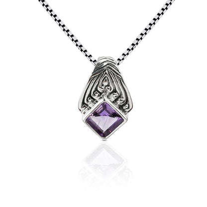 Amethyst Pendant Necklace square bezel set 925 sterling silver, 8*8 mm square amethyst