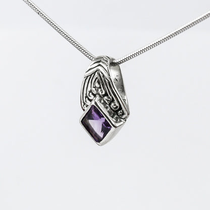 Amethyst Pendant Necklace square bezel set 925 sterling silver, 8*8 mm square amethyst