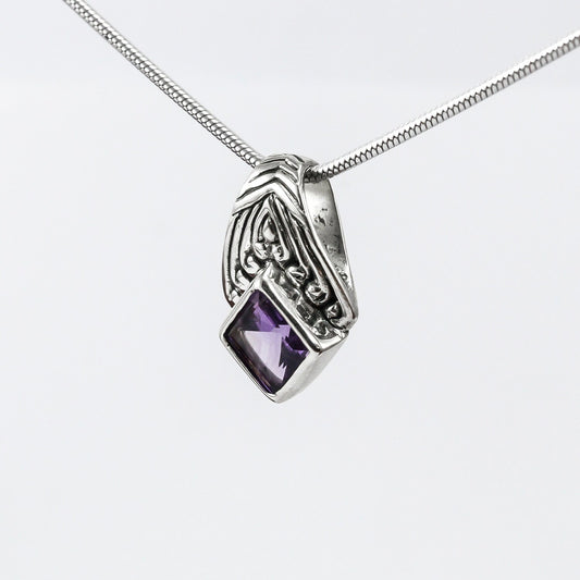 Amethyst Pendant Necklace square bezel set 925 sterling silver, 8*8 mm square amethyst