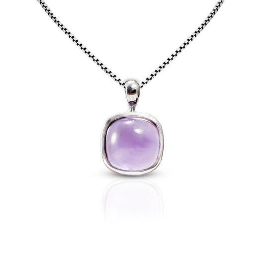 Amethyst pendant necklace 925 sterling silver, cabochon amethyst pendant