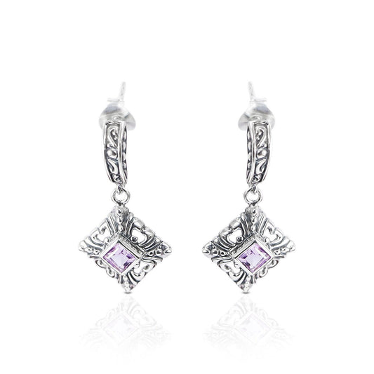 amethyst stud earrings 925 sterling silver decorated with open work filigree