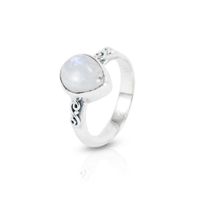 Moonstone ring 925 sterling silver with swirl filigree ornament