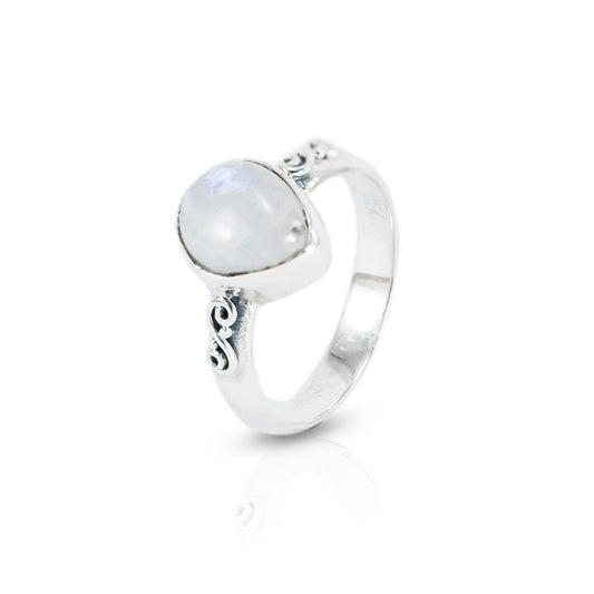 Moonstone ring 925 sterling silver with swirl filigree ornament
