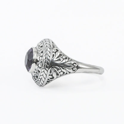 Genuine amethyst ring 925 sterling silver decorated with filigree ornament
