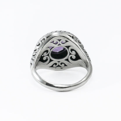 Genuine amethyst ring 925 sterling silver decorated with filigree ornament