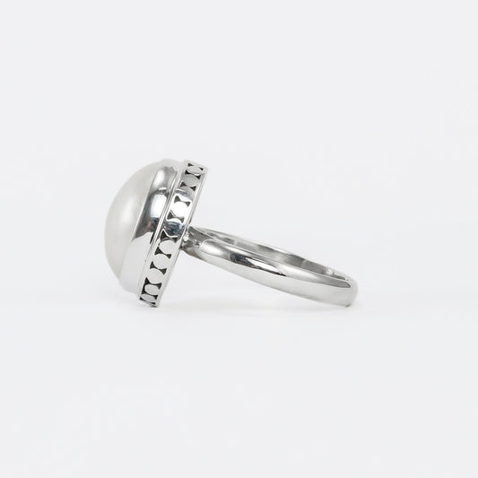 oval pearl ring 925 sterling silver with genuine cultured mabe pearl