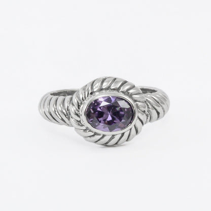 Cable style ring in 925 sterling silver with genuine amethyst