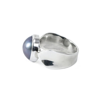 Blue mabe pearl ring 925 sterling silver with unique shank