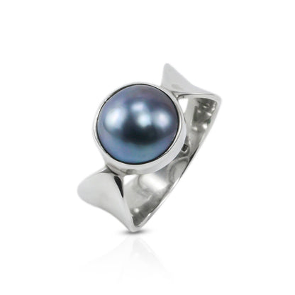 Blue mabe pearl ring 925 sterling silver with unique shank