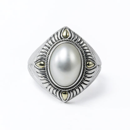 mabe pearl ring 925 sterling silver marquise shape decorated with 18K real gold